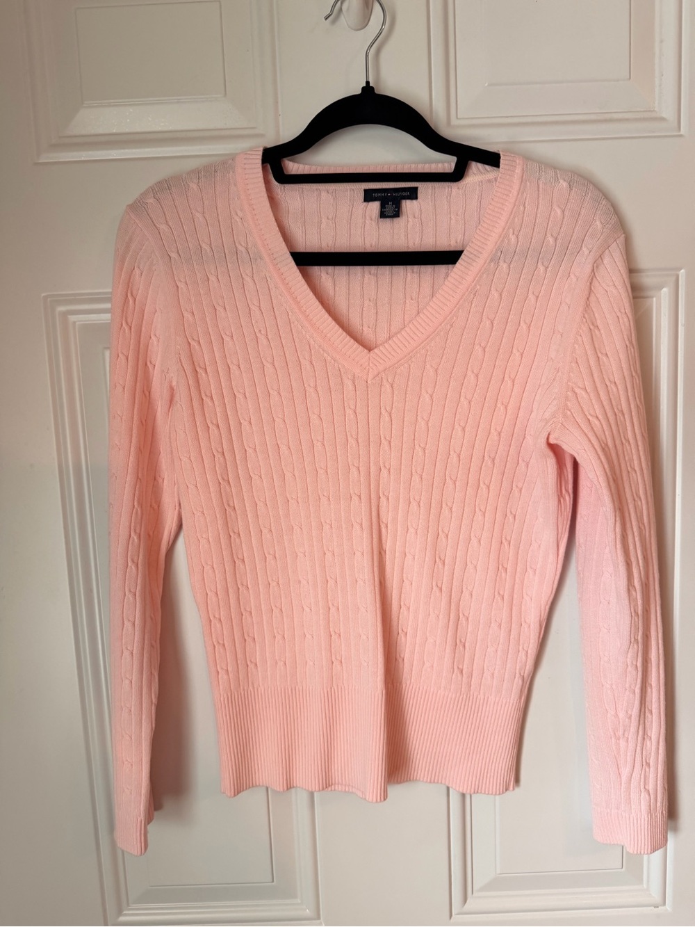 Tommy Hilfiger Pink Cable-Knit V-Neck Sweater